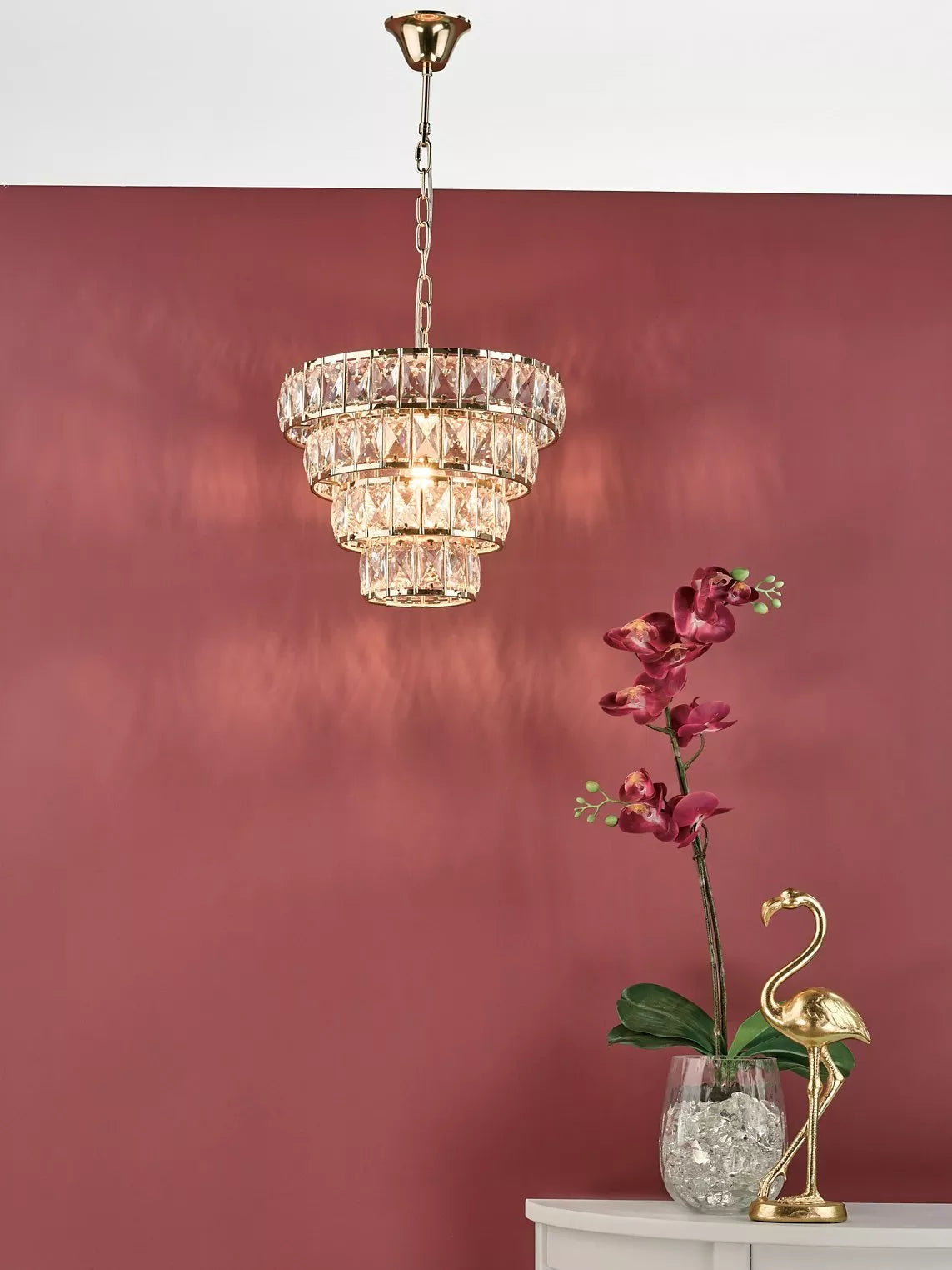 Där Cerys crystal chandelier ceiling light in gold - British product