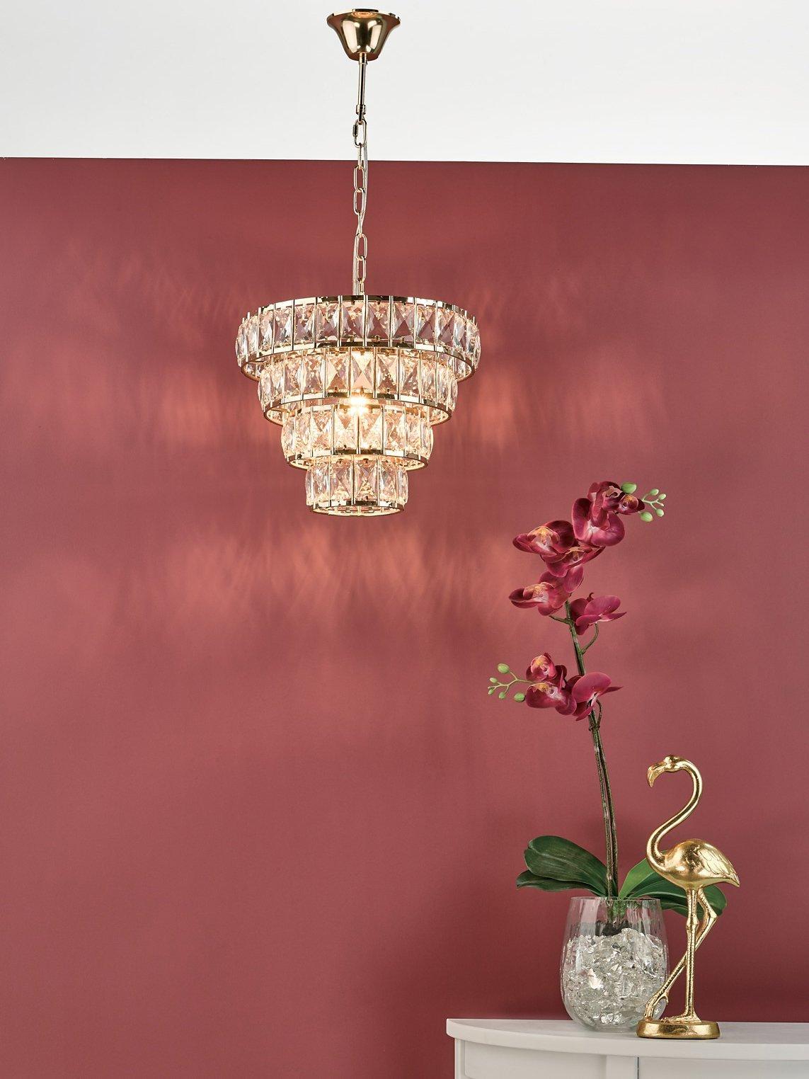 Där Cerys crystal chandelier ceiling light in gold - British product