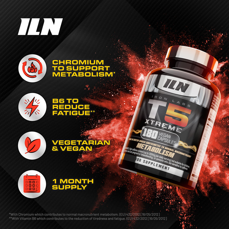 Iron Labs T5 Xtreme fat metabolism supplement 180 vegan capsules, imported from the UK