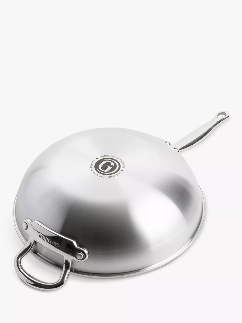 GreenPan Premiere stainless steel ceramic non-stick wok 30cm, imported from the UK