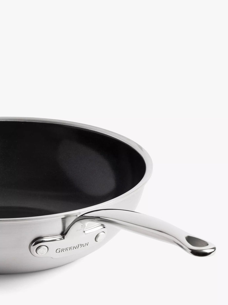 GreenPan Premiere stainless steel ceramic non-stick wok 30cm, imported from the UK