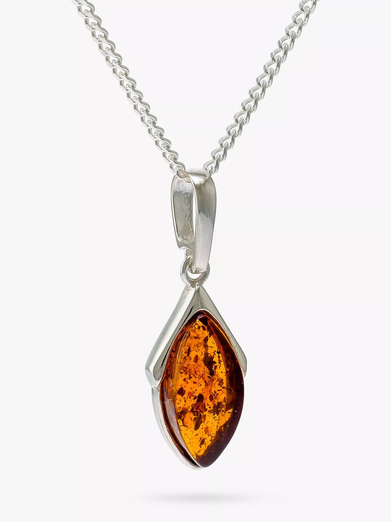 Be-Jewelled marquise Baltic amber pendant necklace (British brand)
