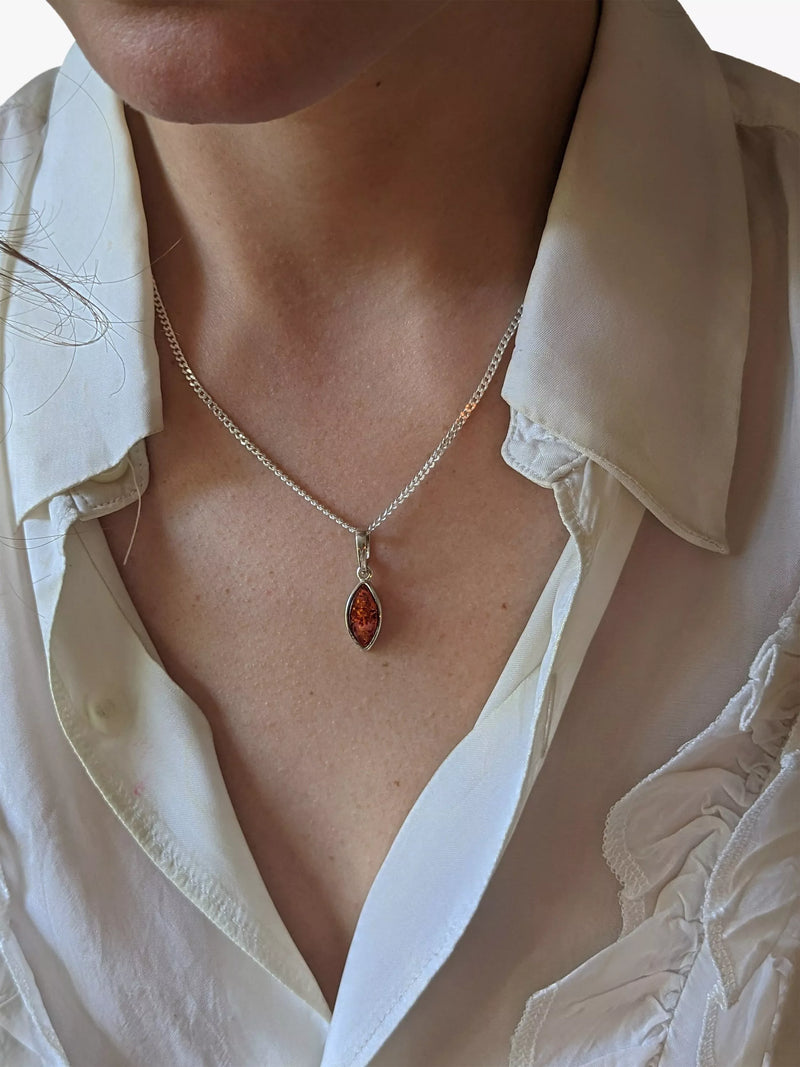 Be-Jewelled marquise Baltic amber pendant necklace (British brand)