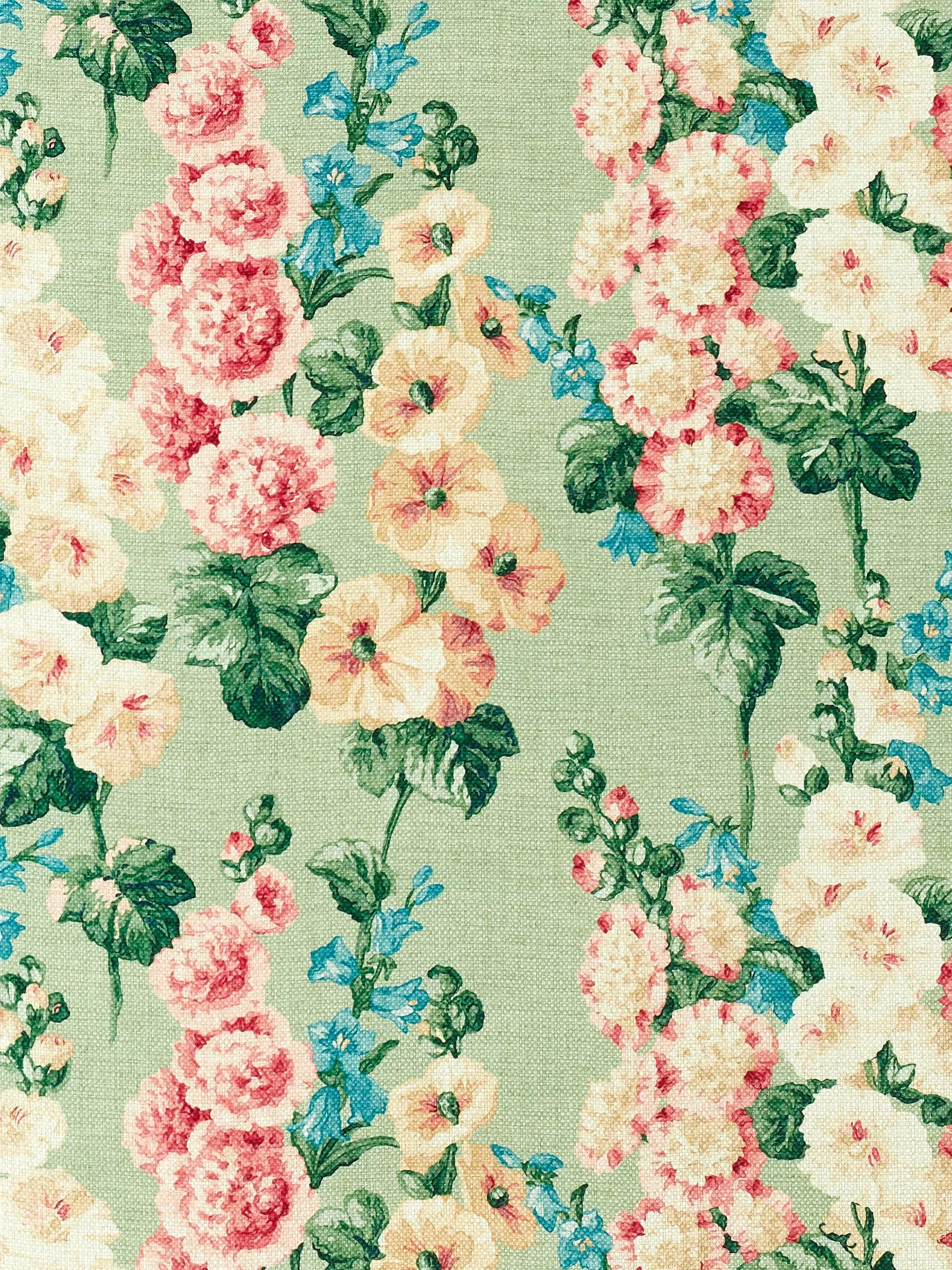 Sanderson Hollyhocks furnishing fabric vintage floral design, imported from the UK