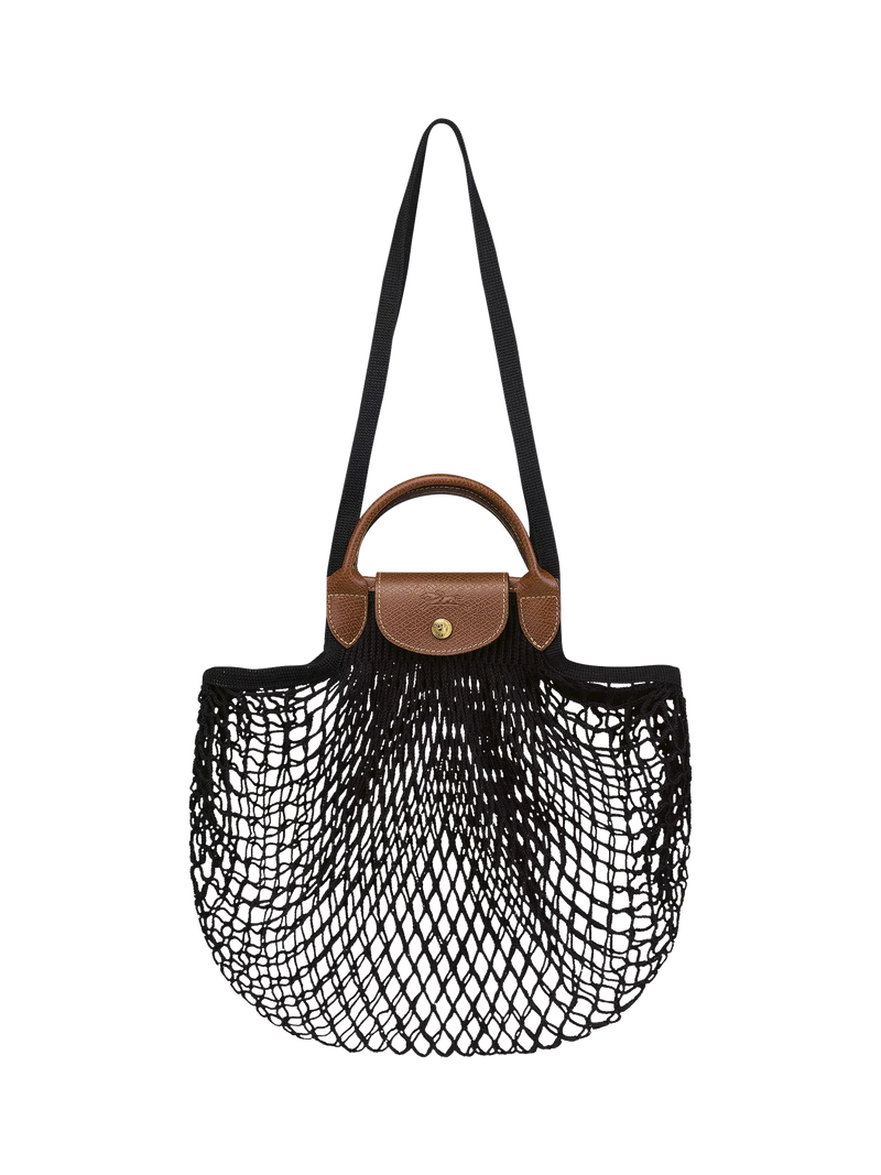 Longchamp Le Pliage Filet net bag with leather top handle, imported from the UK