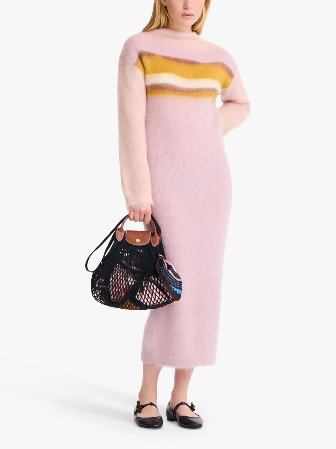Longchamp Le Pliage Filet net bag with leather top handle, imported from the UK