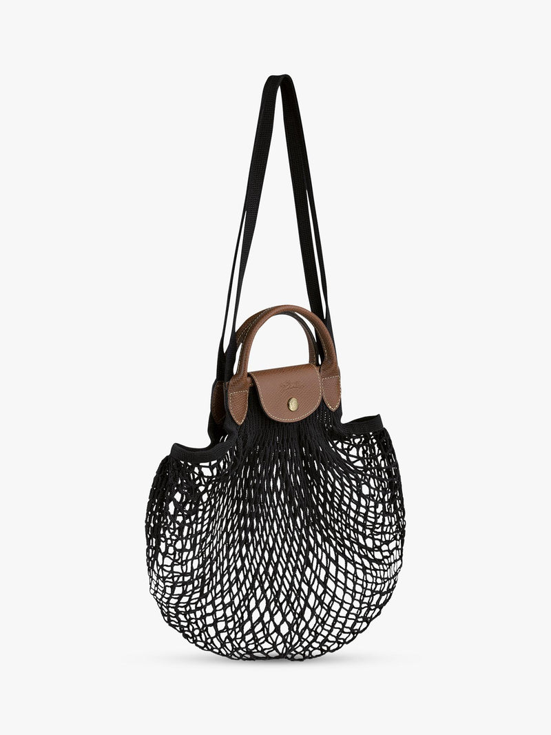 Longchamp Le Pliage Filet net bag with leather top handle, imported from the UK