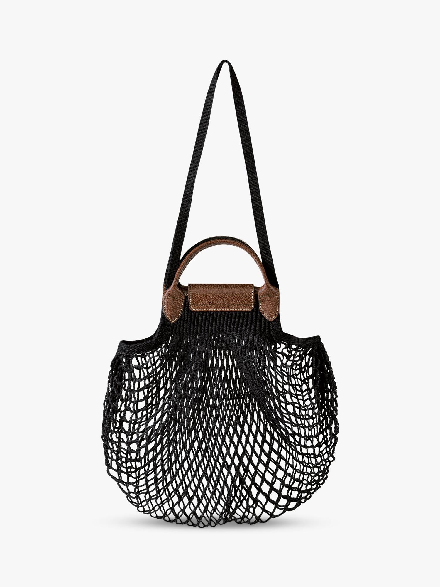 Longchamp Le Pliage Filet net bag with leather top handle, imported from the UK