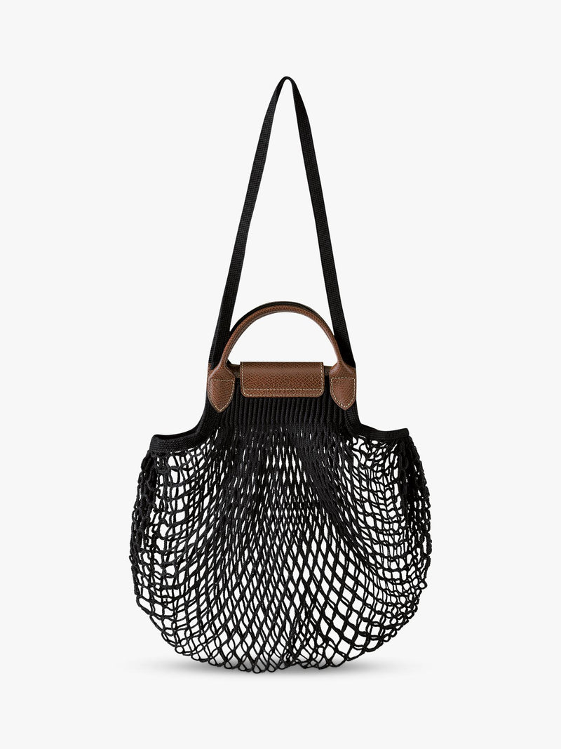 Longchamp Le Pliage Filet net bag with leather top handle, imported from the UK