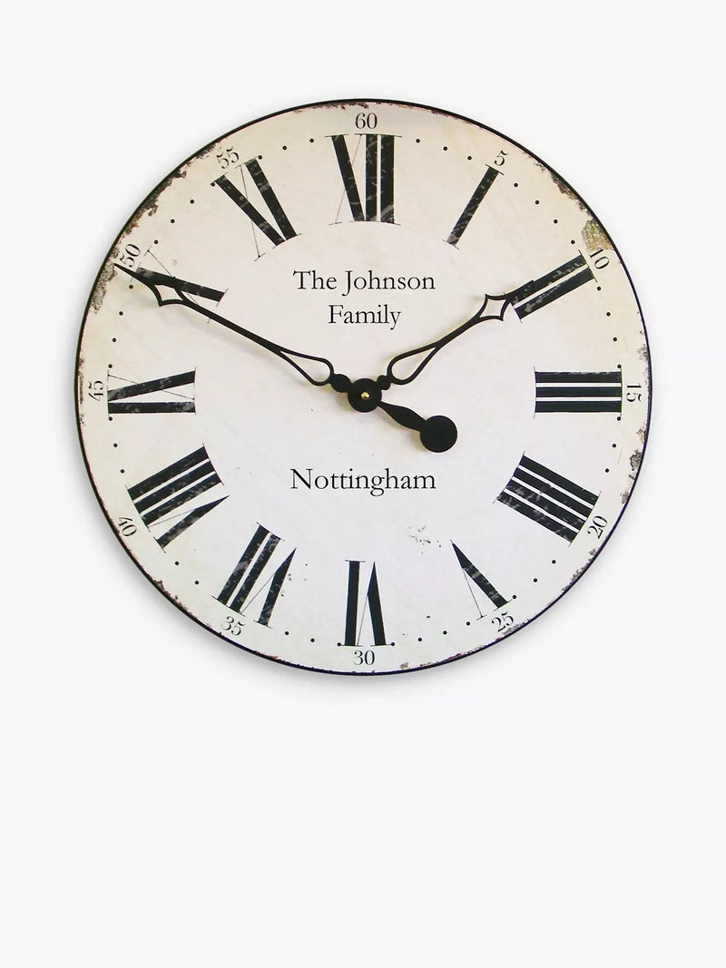 Lascelles personalised Roman numeral wall clock 50cm, UK version