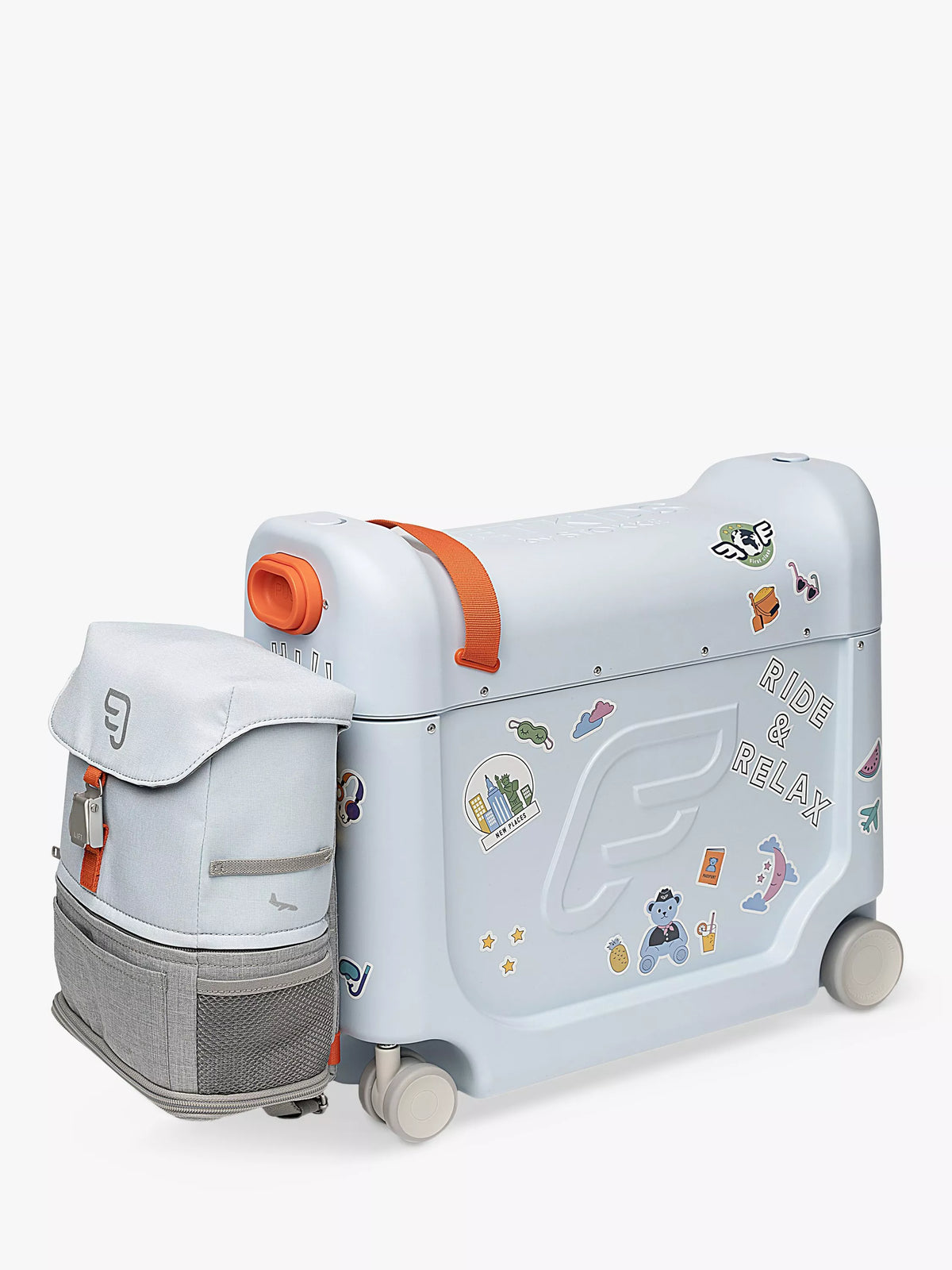Stokke travel bundle with ride-on suitcase and expandable backpack in Blue Sky (British brand)
