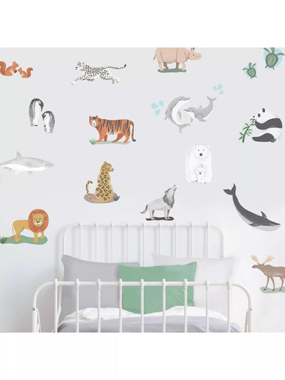 Juego de pegatinas de pared removibles con mapa del mundo y animales, multicolor.