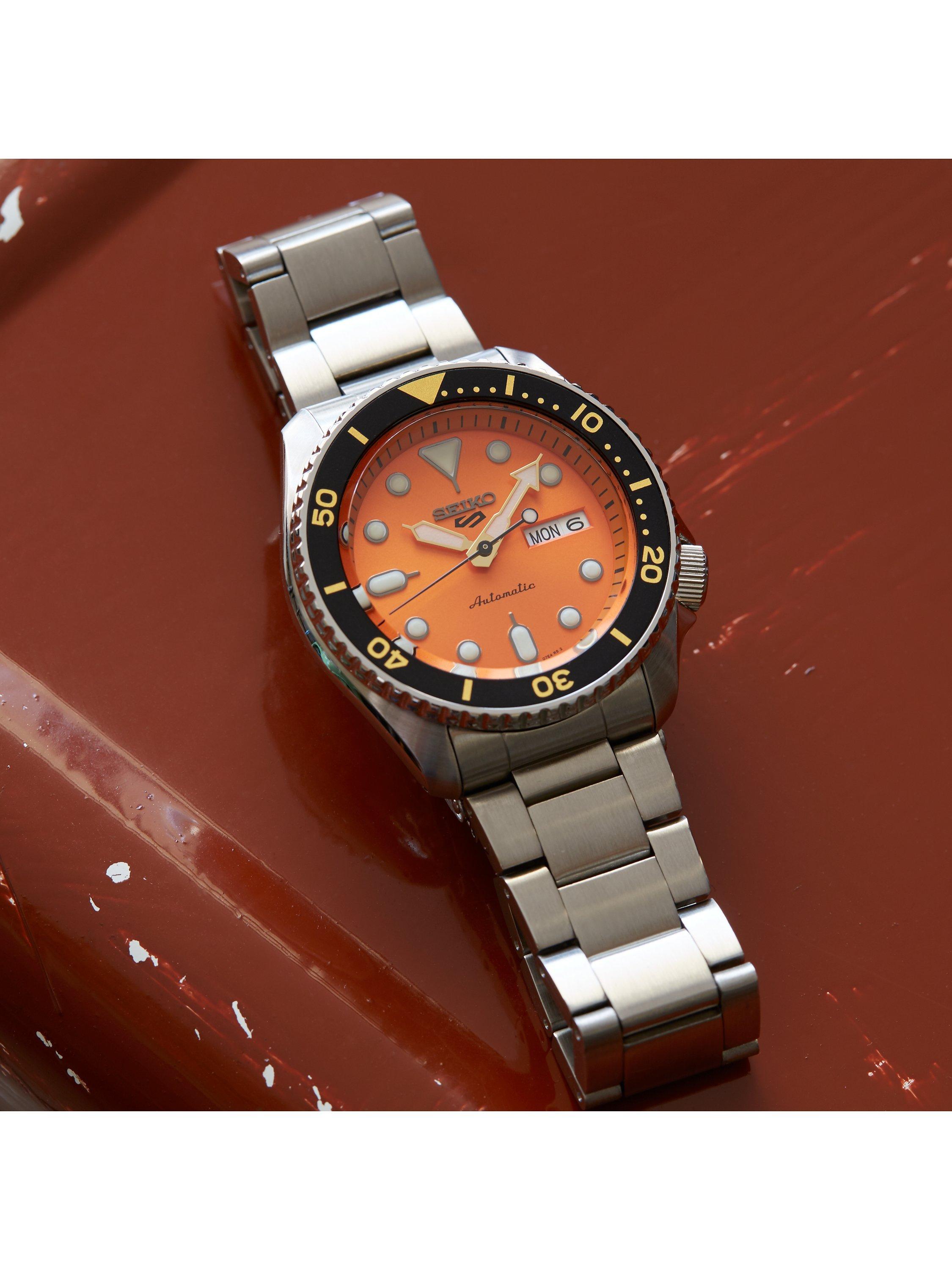 Seiko SRPD59K1 men's automatic watch orange dial stainless steel, UK version