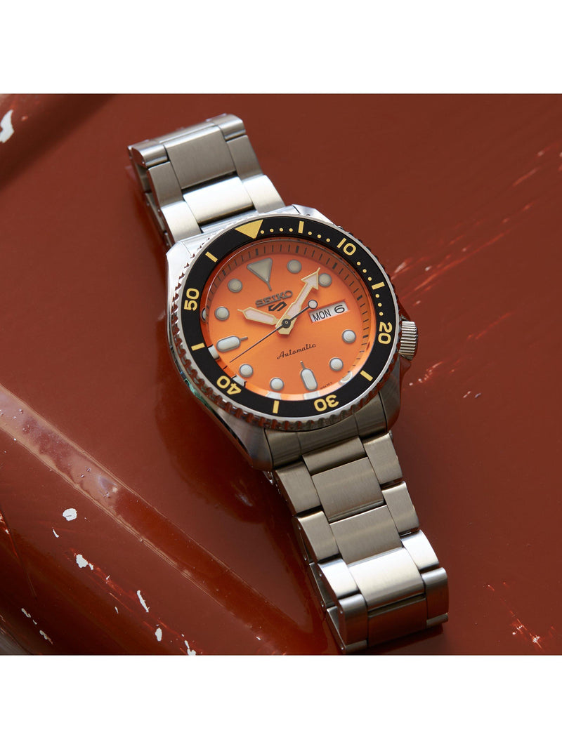 Seiko SRPD59K1 men's automatic watch orange dial stainless steel, UK version