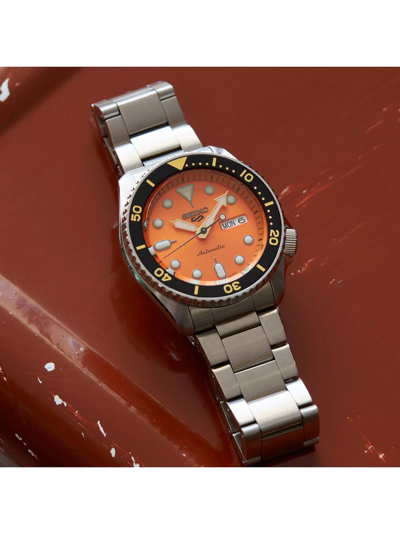 Seiko SRPD59K1 men's automatic watch orange dial stainless steel, UK version