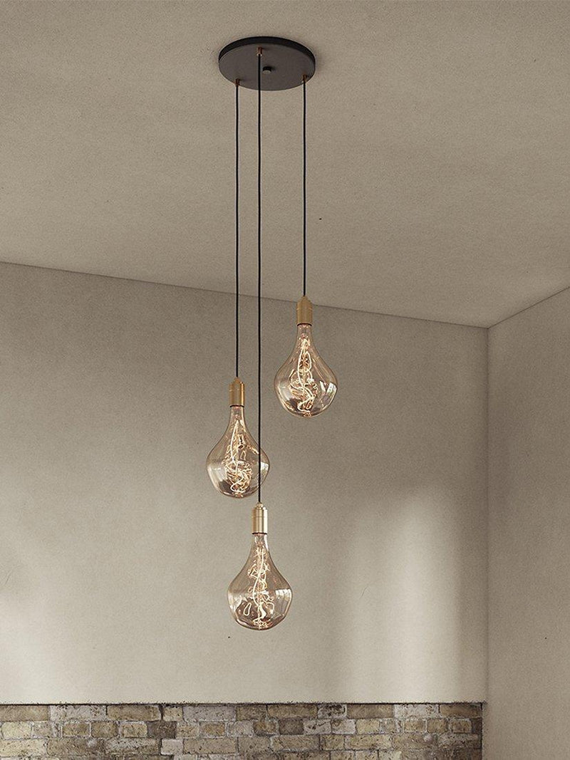 Tala brass triple pendant light with Voronoi II bulbs - British product