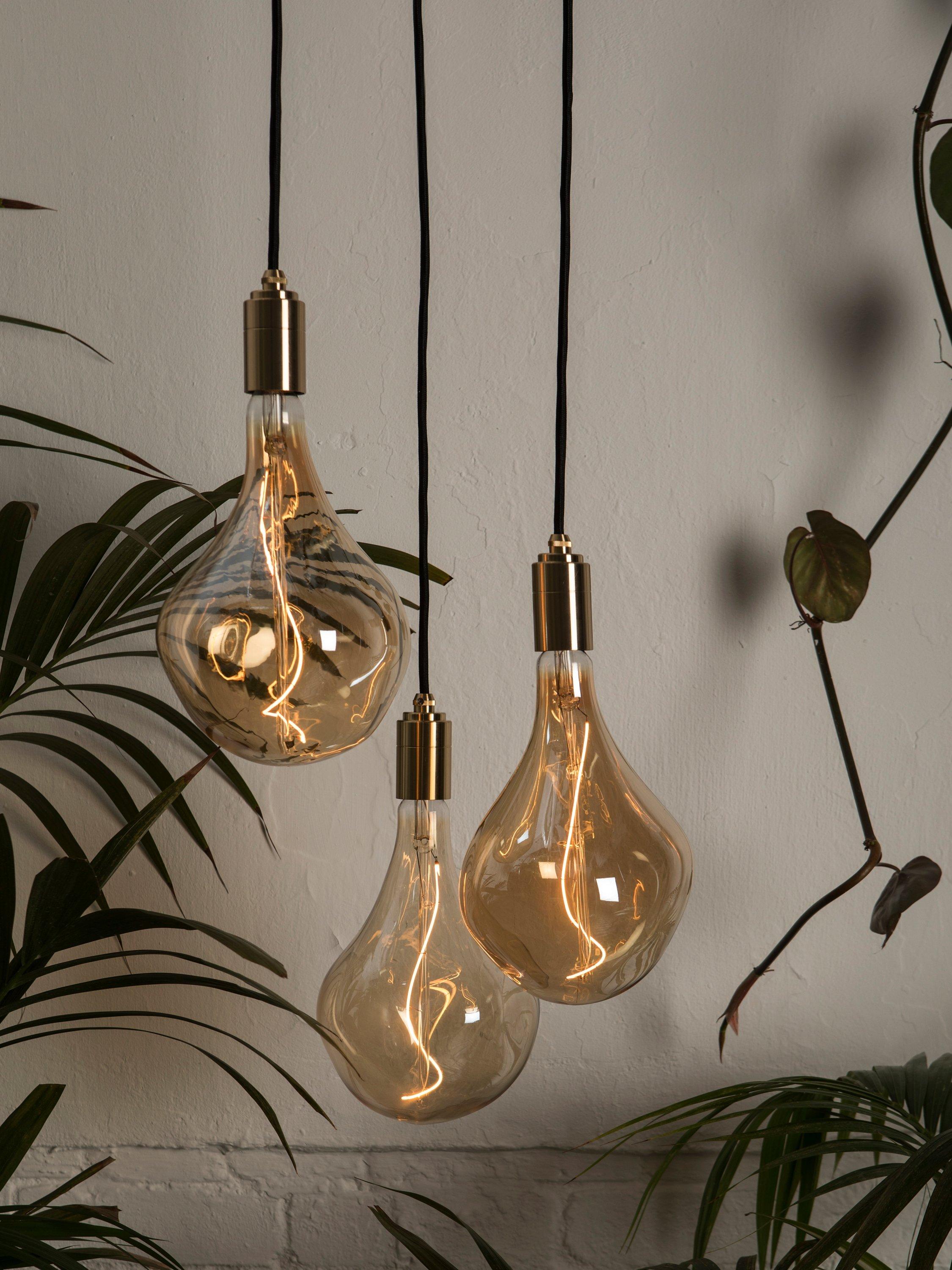Tala brass triple pendant light with Voronoi II bulbs - British product