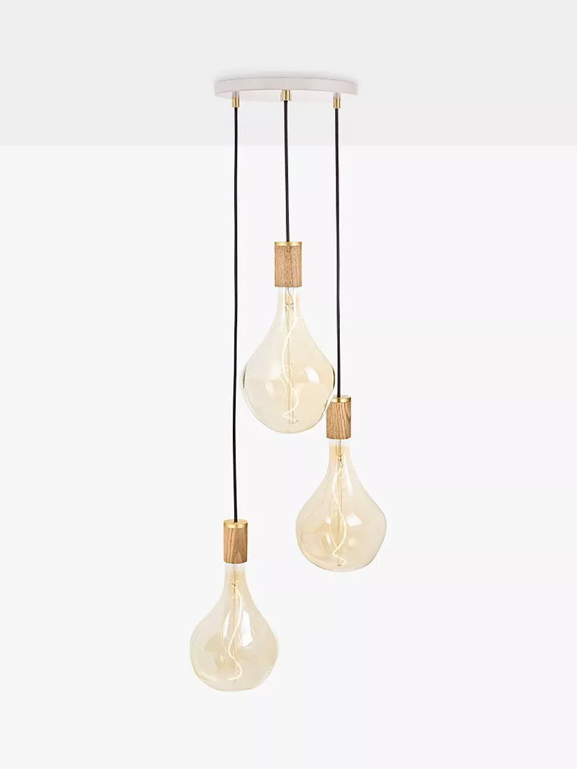 Tala oak pendant cluster ceiling light with three dimmable LED bulbs - British product