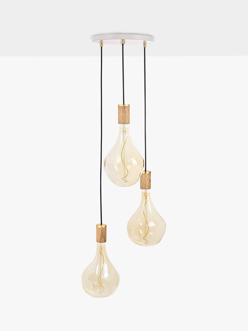 Tala oak pendant cluster ceiling light with three dimmable LED bulbs - British product