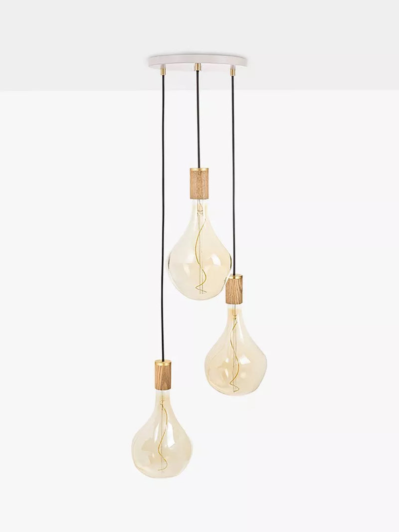 Tala oak pendant cluster ceiling light with three dimmable LED bulbs - British product