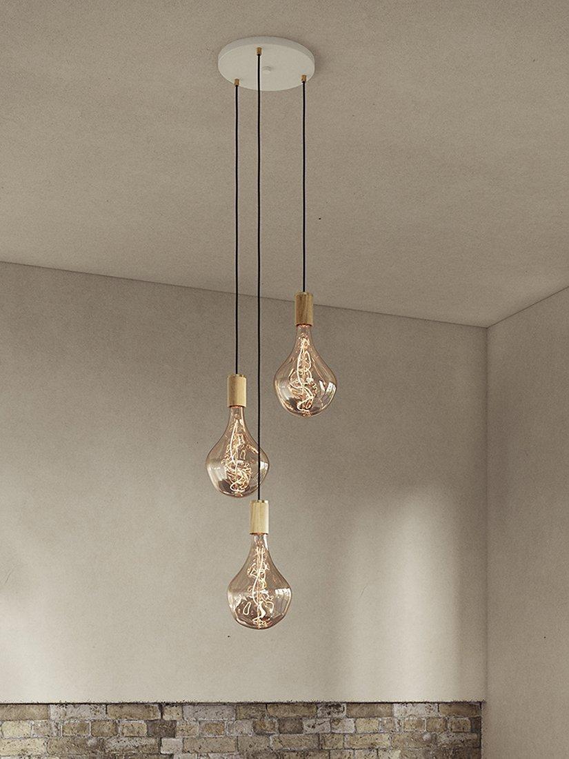 Tala oak pendant cluster ceiling light with three dimmable LED bulbs - British product