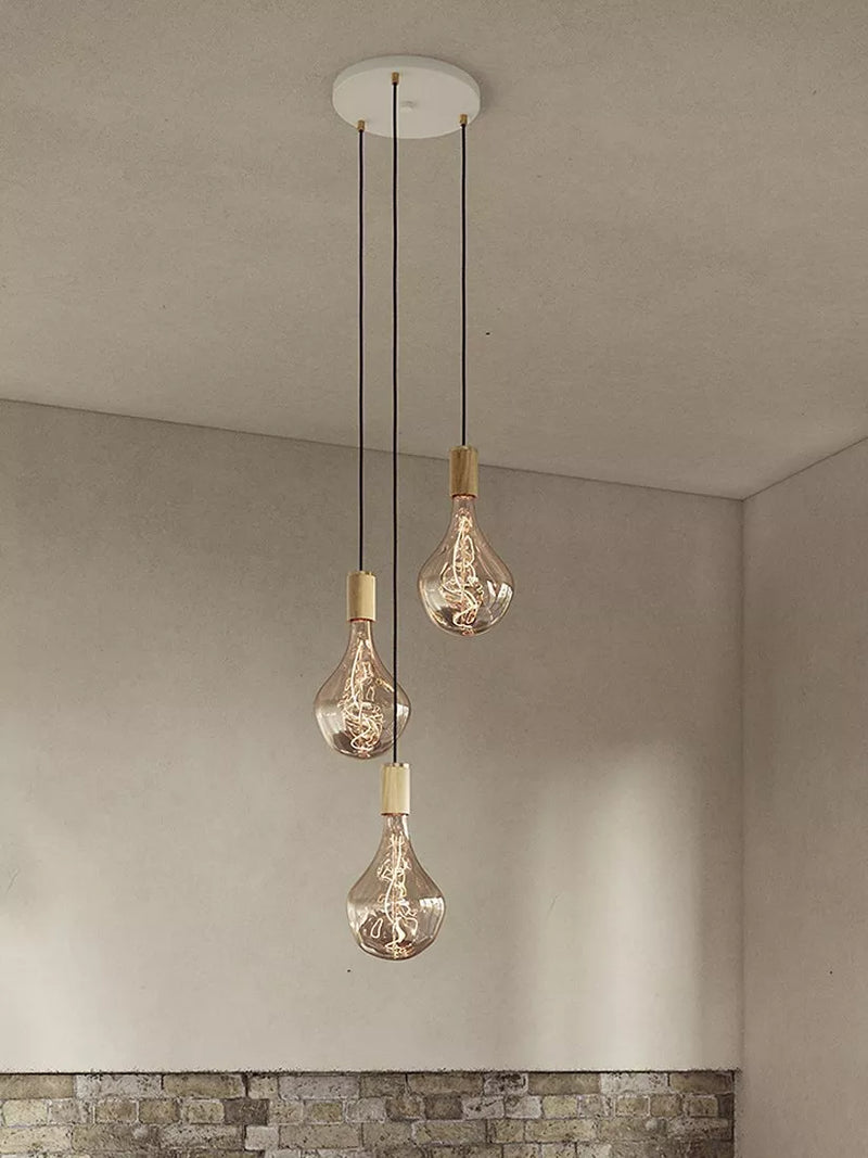 Tala oak pendant cluster ceiling light with three dimmable LED bulbs - British product