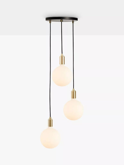 John Lewis Tala Brass Triple Pendant Ceiling Light with Sphere IV ES LED Dim to Warm Globe Bulbs- Buy online at McGrocer