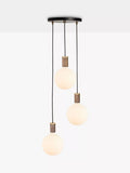 Tala walnut triple pendant cluster with LED bulbs, UK version