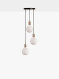 Tala walnut triple pendant cluster with LED bulbs, UK version