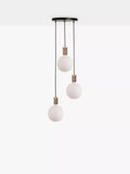 Tala walnut triple pendant cluster with LED bulbs, UK version