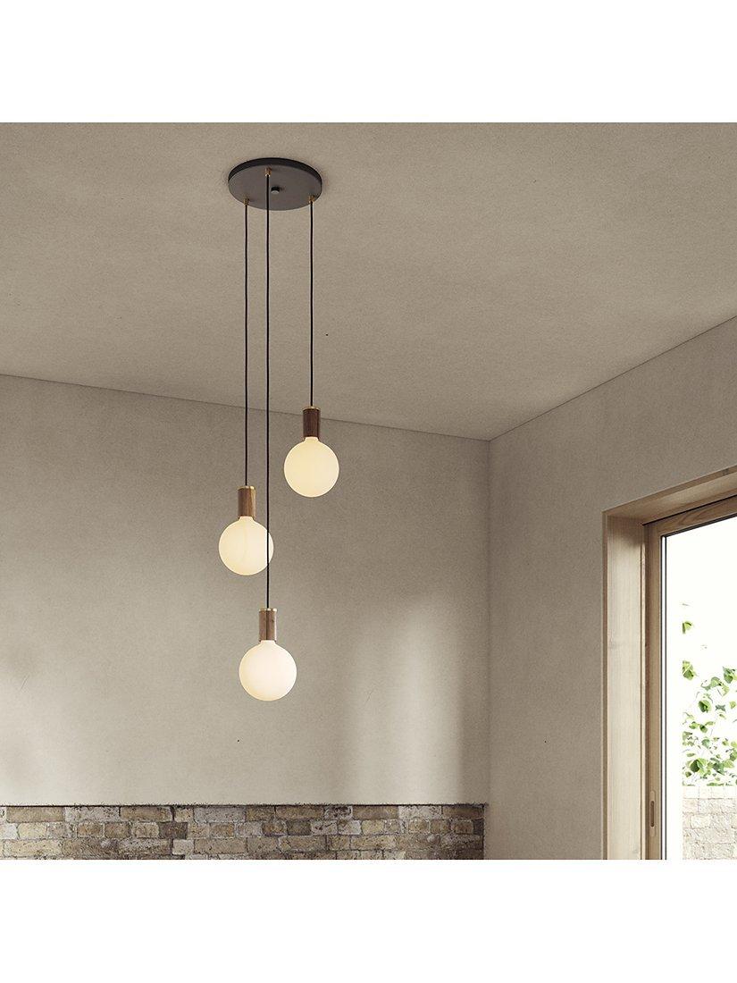 Tala walnut triple pendant cluster with LED bulbs, UK version