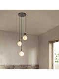 Tala walnut triple pendant cluster with LED bulbs, UK version