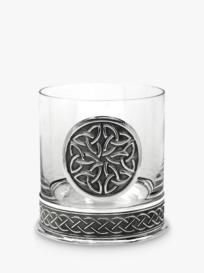 Crystal Glass Tumbler with Pewter Banding and Celtic Knot Design