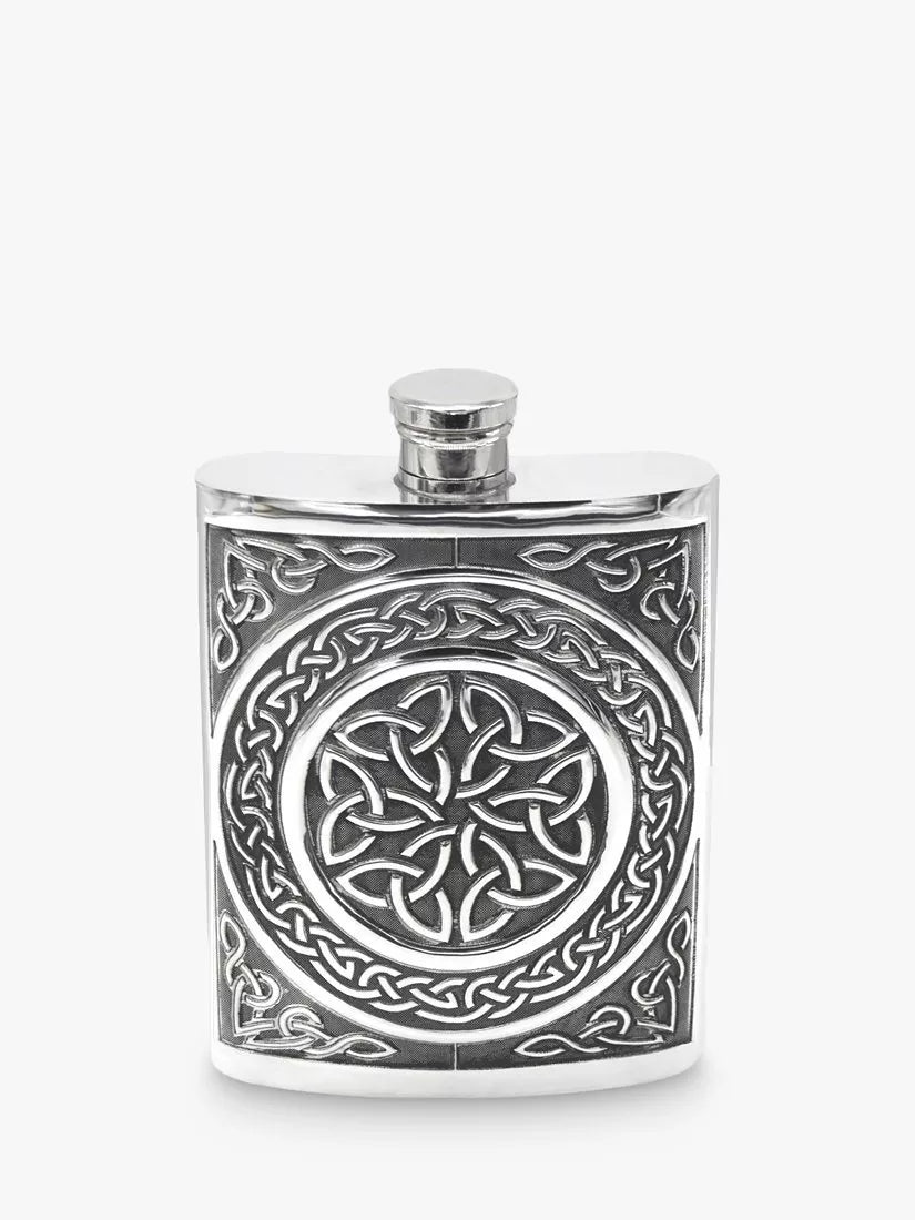 English Pewter Company Celtic hip flask 177ml, UK version