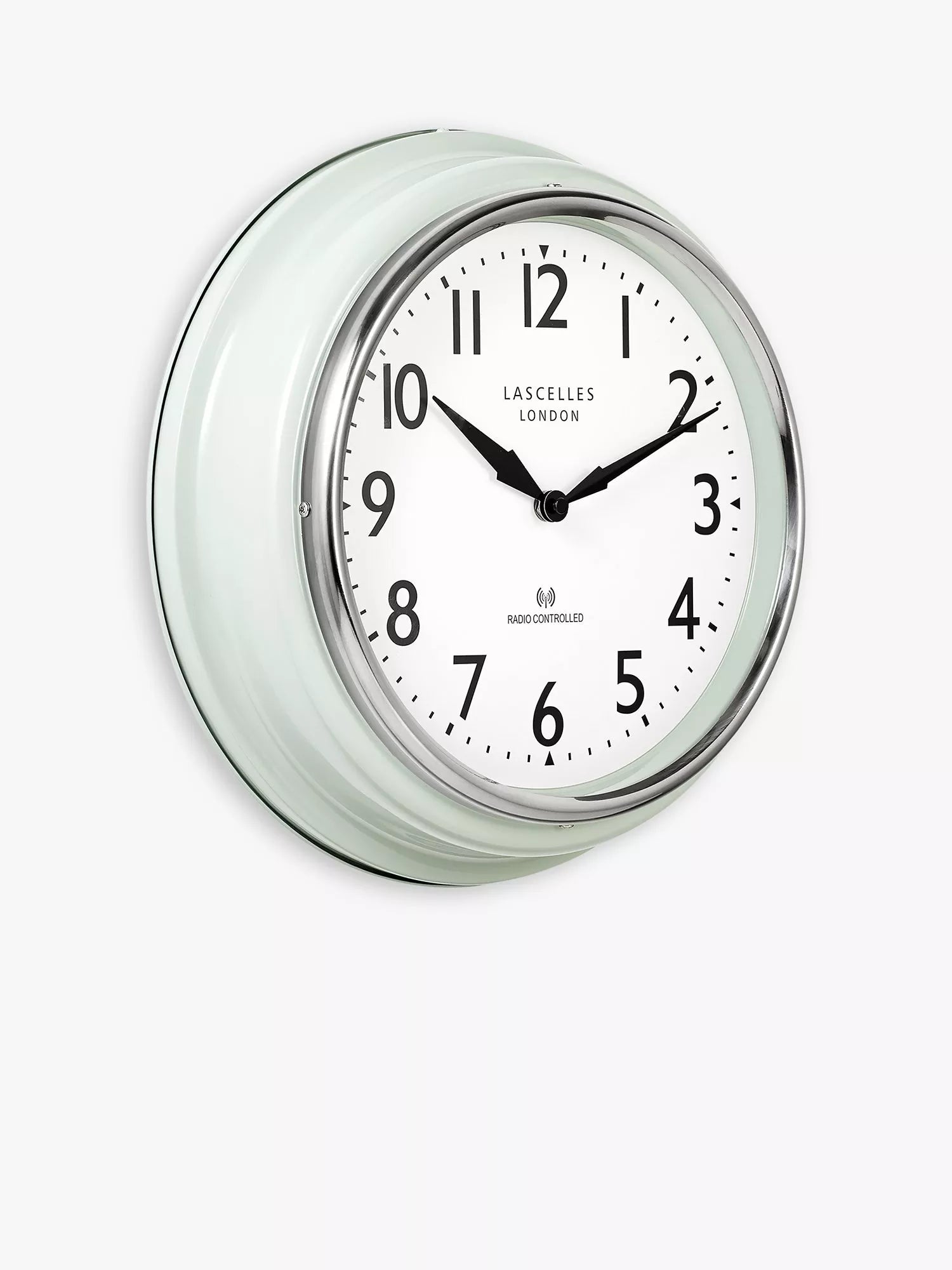 Lascelles retro wall clock 35cm pastel green, UK version
