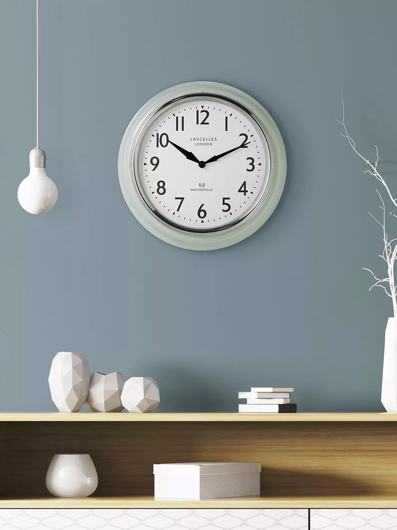 Lascelles retro wall clock 35cm pastel green, UK version