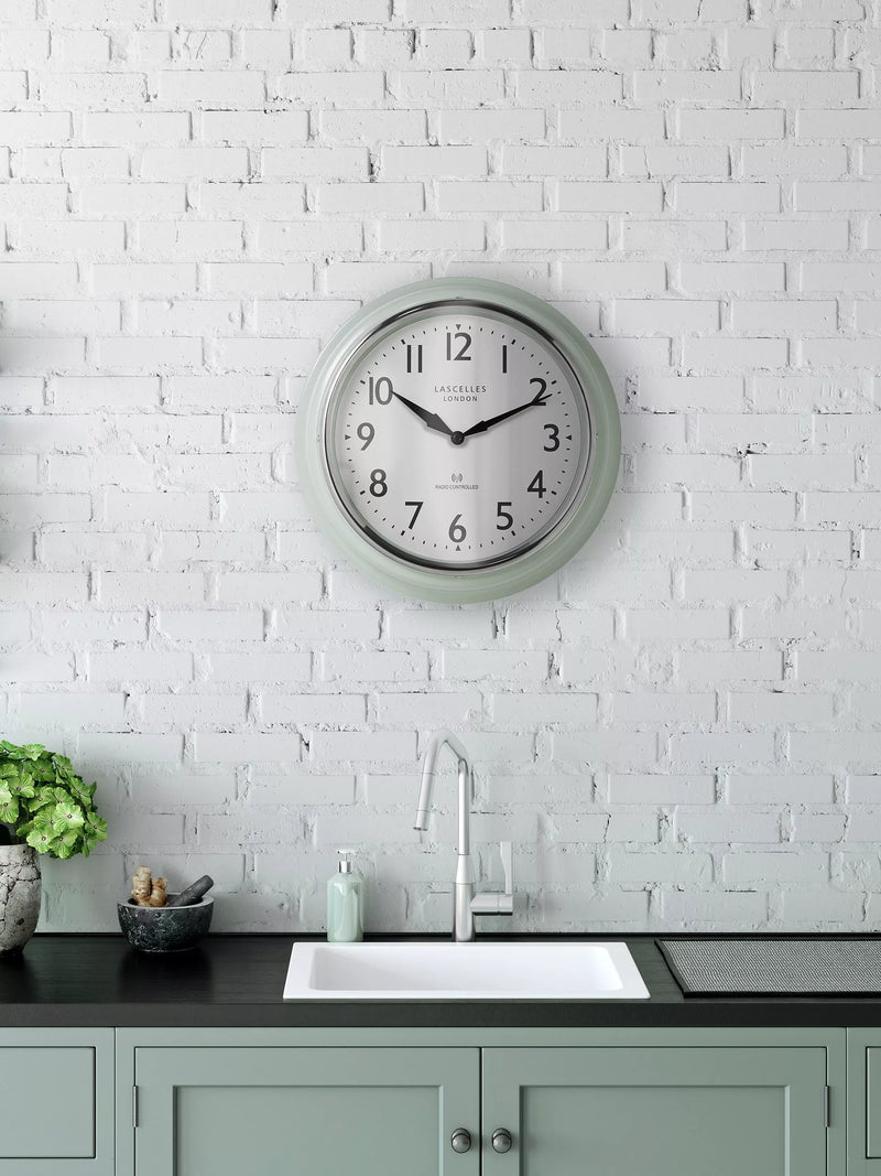 Lascelles retro wall clock 35cm pastel green, UK version