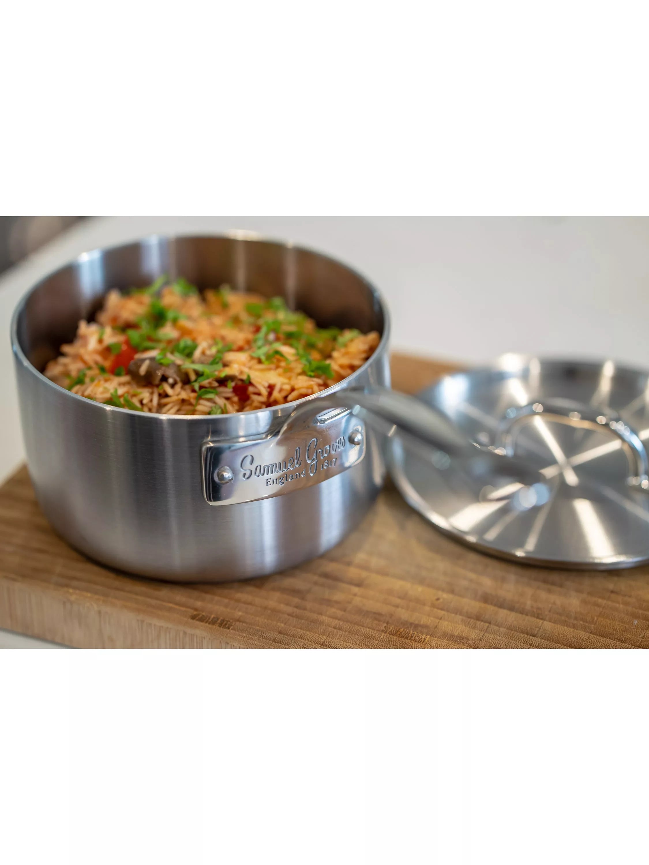 Samuel Groves tri-ply stainless steel saucepan with lid 20cm (British brand)
