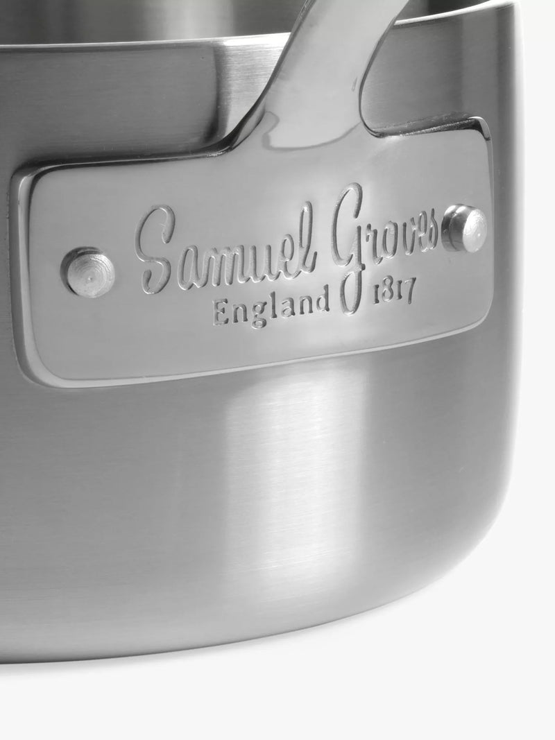 Samuel Groves tri-ply stainless steel saucepan with lid 20cm (British brand)