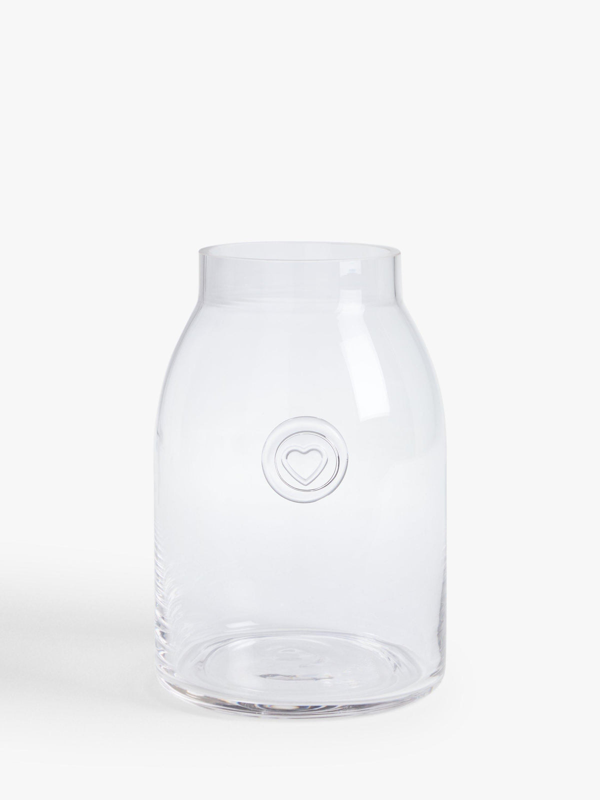 Clear Hand-Blown Glass Jam Jar Vase with Heart Seal, 22 cm Height