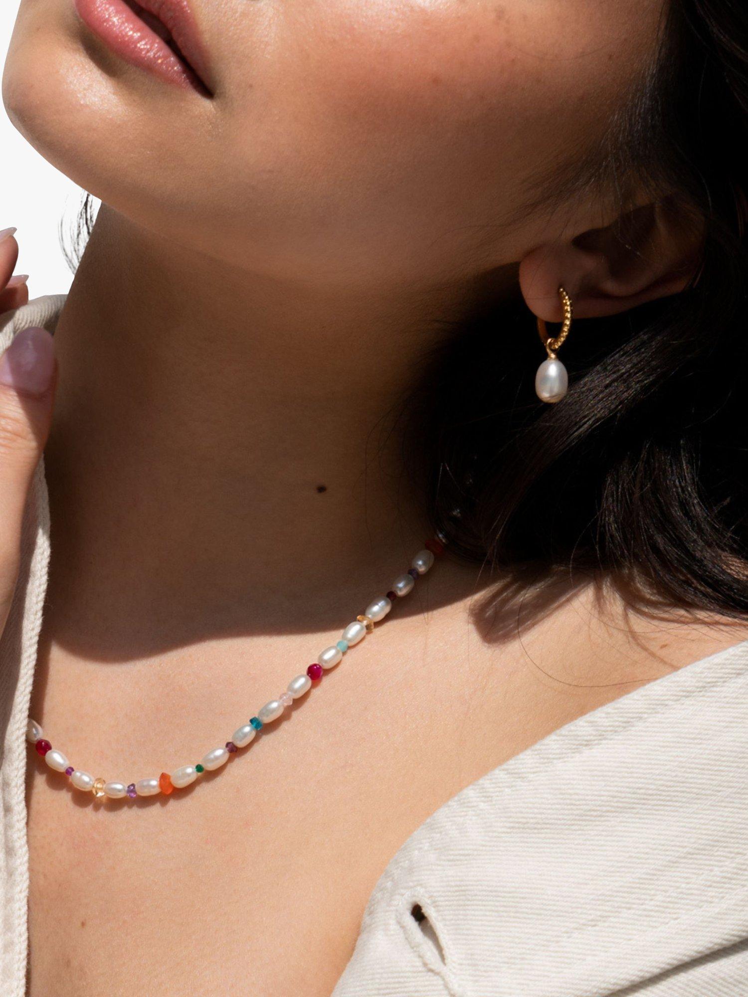 Dower & Hall drop earrings with freshwater pearl charm and 1.5cm hoop, UK version