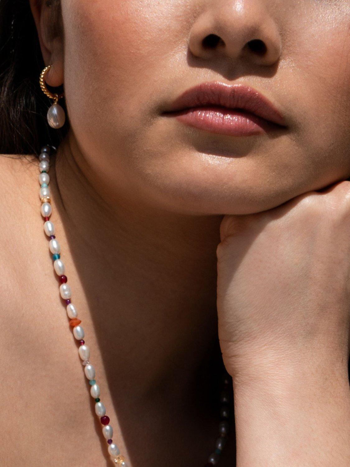 Dower & Hall drop earrings with freshwater pearl charm and 1.5cm hoop, UK version