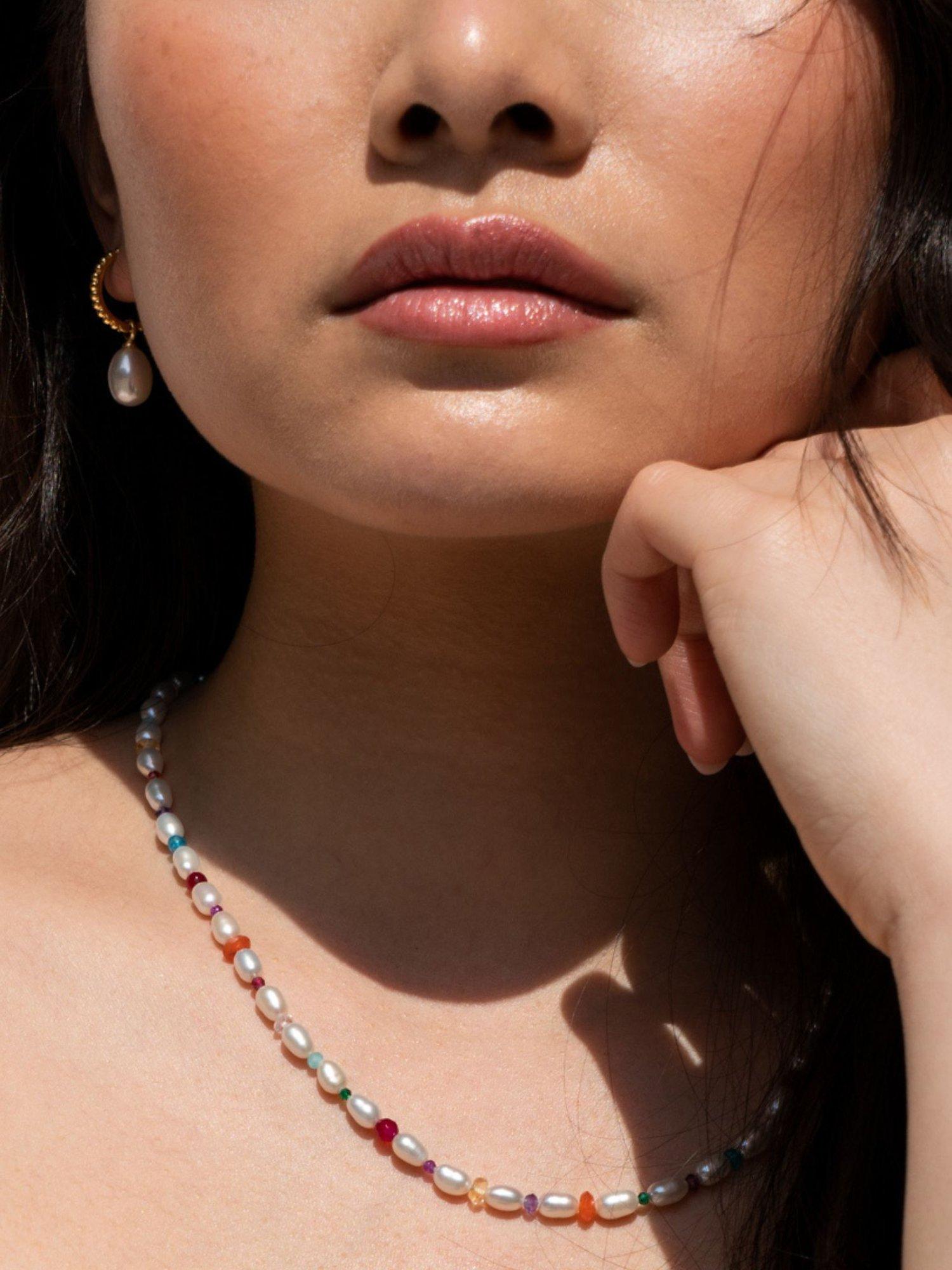 Dower & Hall drop earrings with freshwater pearl charm and 1.5cm hoop, UK version