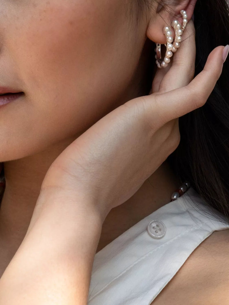 Dower & Hall silver pearl hoop earrings (British brand)