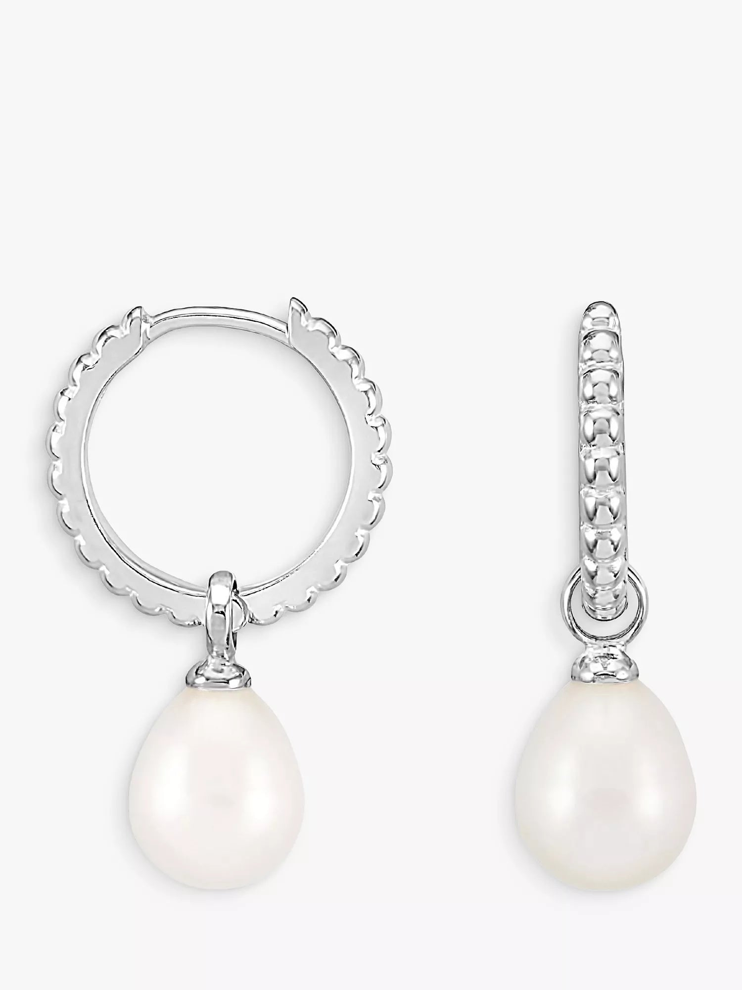 Dower & Hall Dotty Oval Pearl Charm Story Hoop Earrings