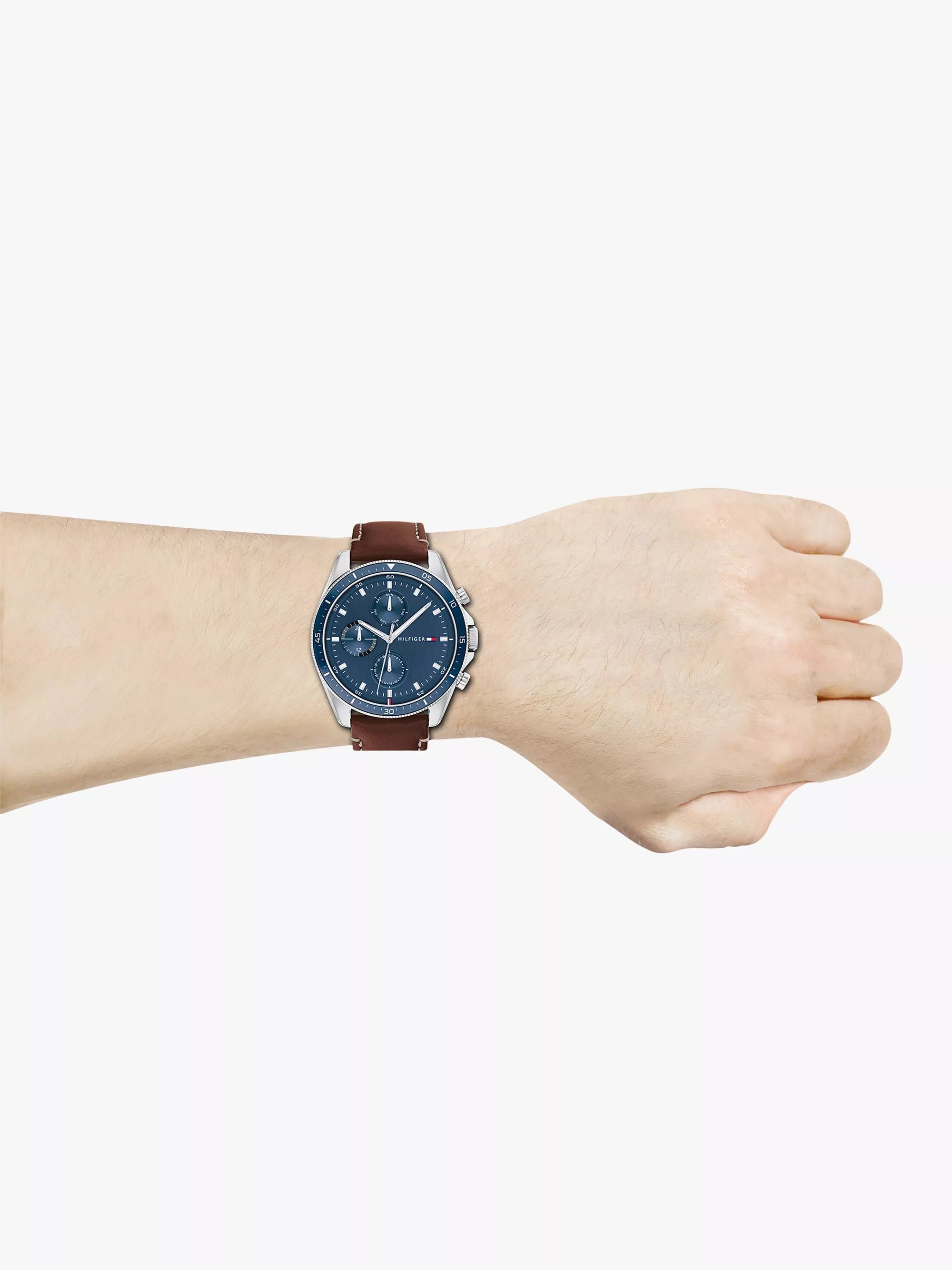 Tommy Hilfiger men's chronograph watch 44mm leather strap, imported from the UK