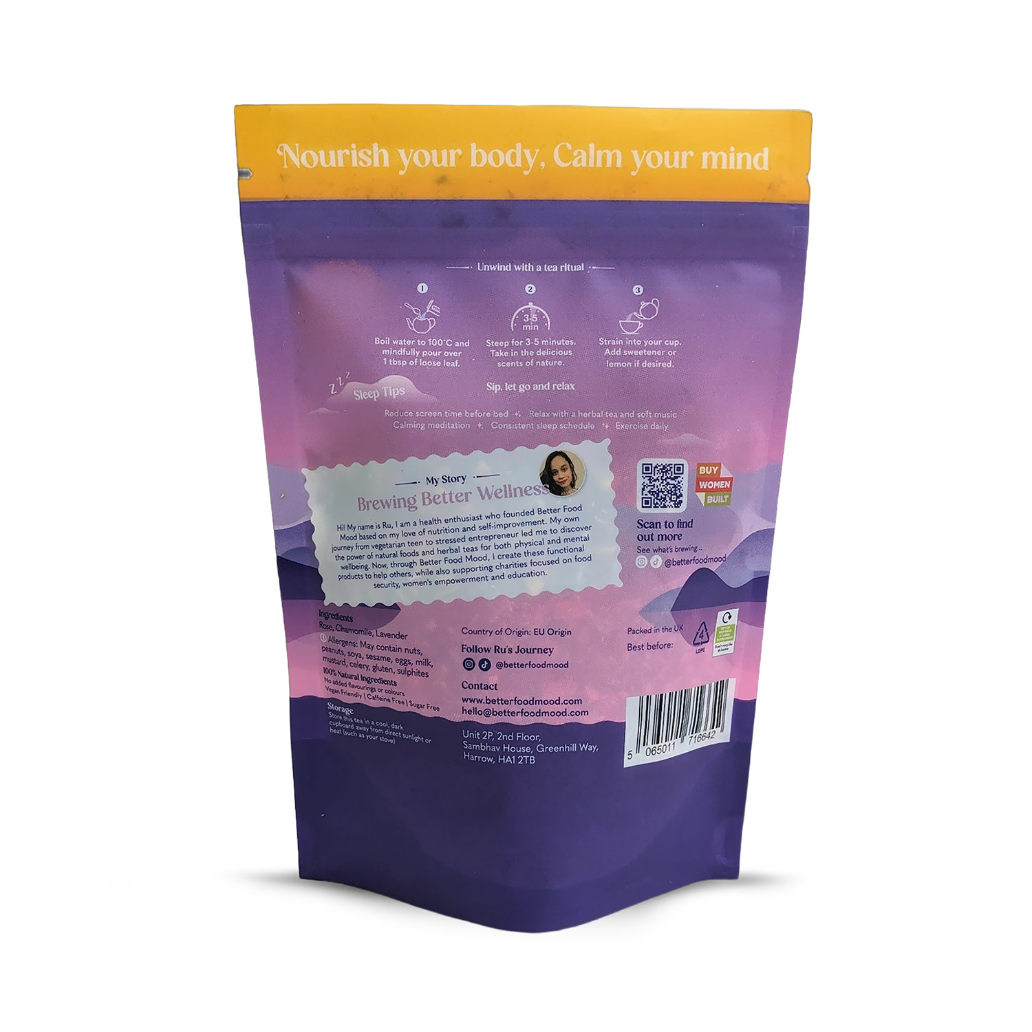 Rose Chamomile Lavender sleep tea loose leaf 40g, imported from the UK