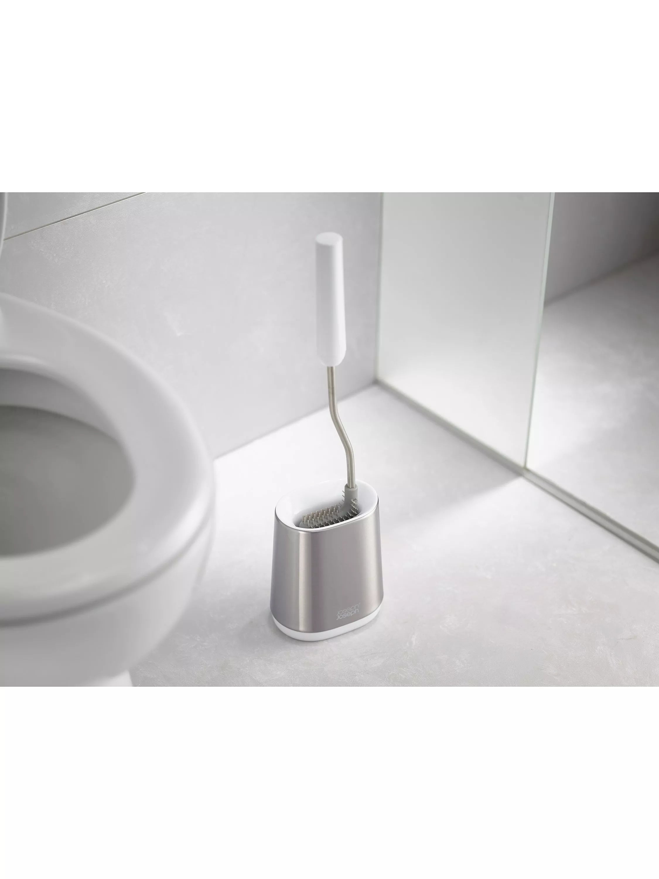 Joseph Joseph Flex Lite stainless steel toilet brush with flexible D-shaped head, UK version