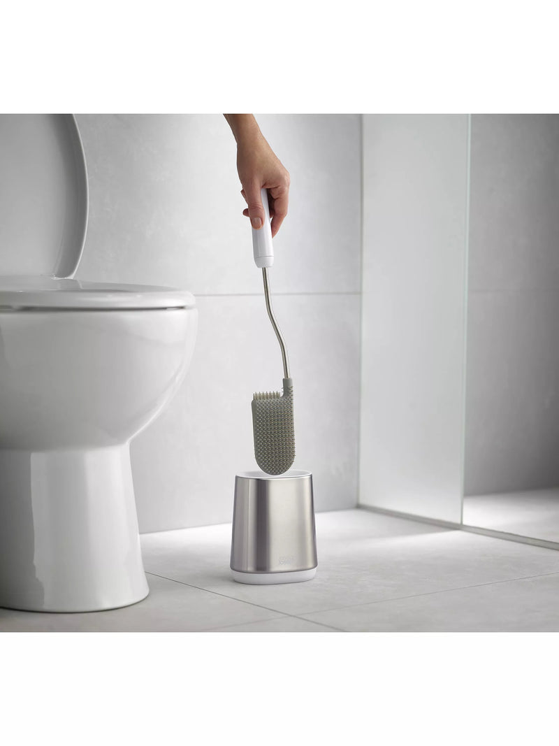 Joseph Joseph Flex Lite stainless steel toilet brush with flexible D-shaped head, UK version