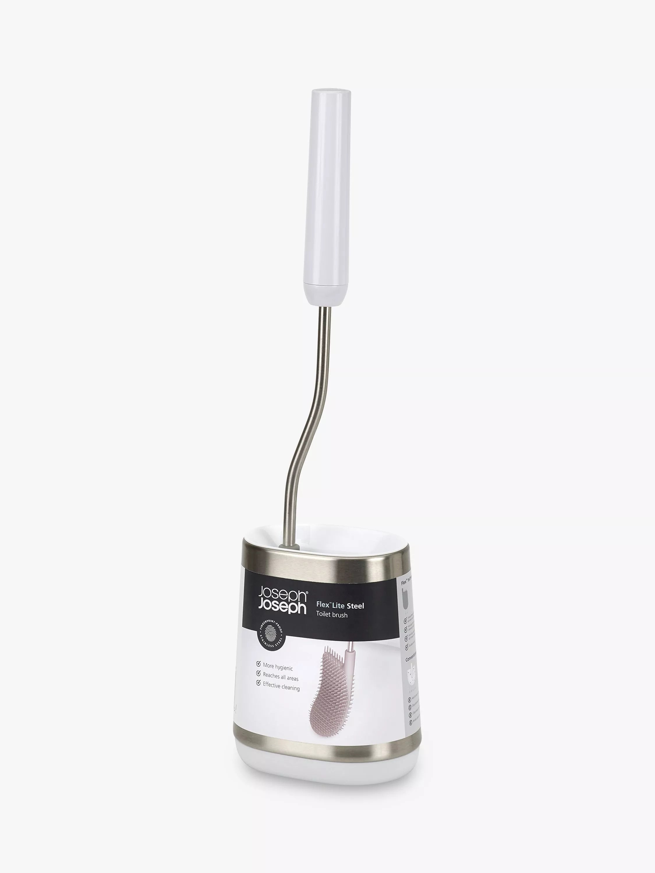 Joseph Joseph Flex Lite stainless steel toilet brush with flexible D-shaped head, UK version